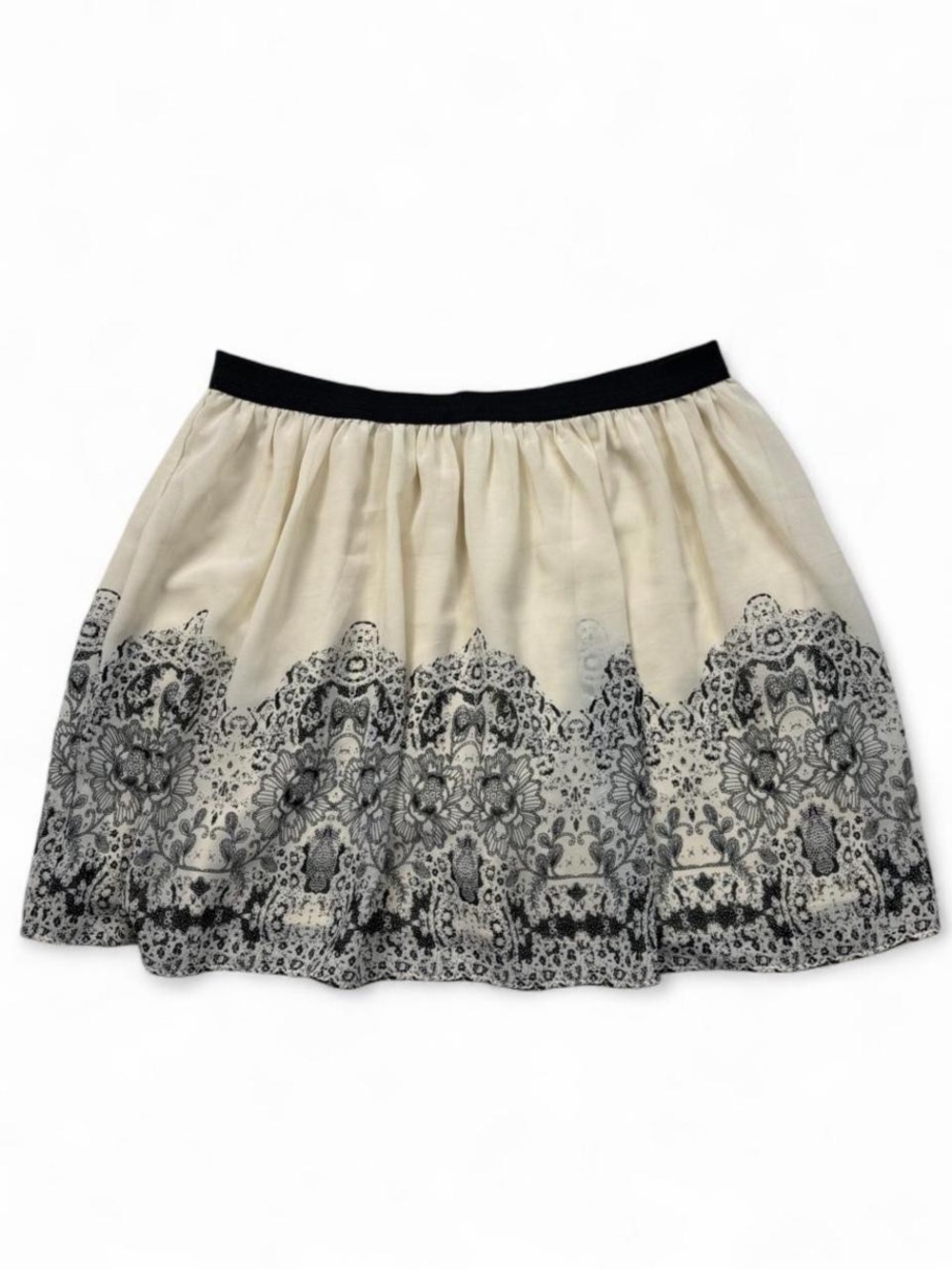 American Eagle Floral Chiffon Mini Skirt Cream Black Y2K Coquette Sz S